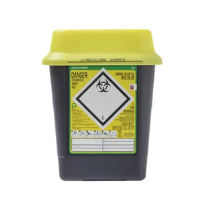 Steroplast Sharps Bin 5L – biohazard waste disposal container with warning label.