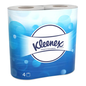 Kleenex Premier Ultra Toilet Rolls packaging featuring a blue design and product details.