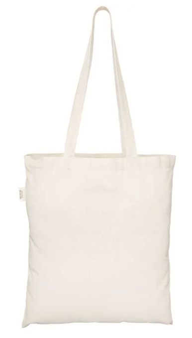 Natural 100% Recycled Cotton Tote Bag – plain design with long handles.