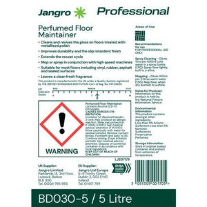 Jangro Perfumed Floor Maintainer 5L – safety and usage instructions label.