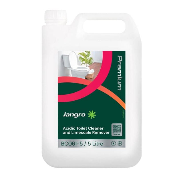 Jangro Acidic Toilet Cleaner & Limescale Remover 5L – product packaging with usage information.