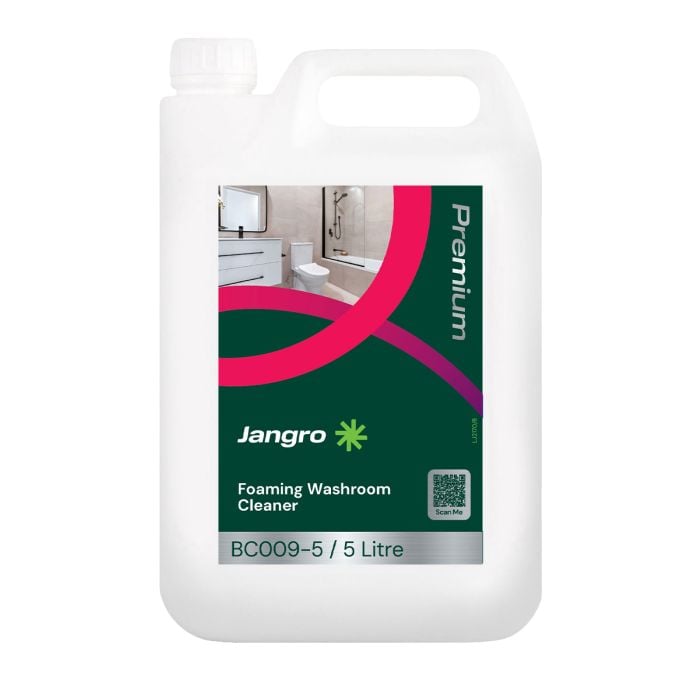 Jangro Premium Foaming Washroom Cleaner 5L – heavy-duty cleaner packaging.