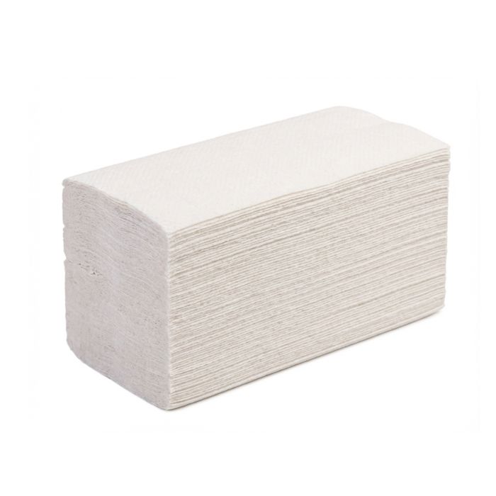 Jangro C-Fold Flushable Hand Towel 2-Ply – stack of white towels.