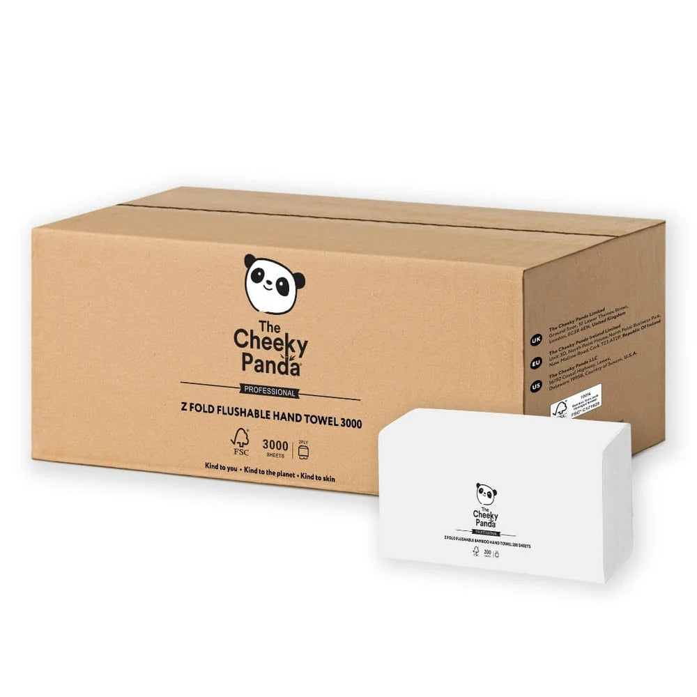 Cheeky Panda Z Fold Flushable Hand Towels – 3000 sheets packaging box.