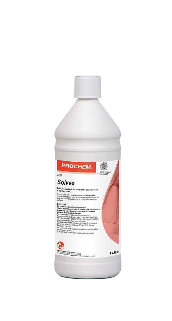 Prochem Solvex 1L – professional solvent spotter for carpets and upholstery.