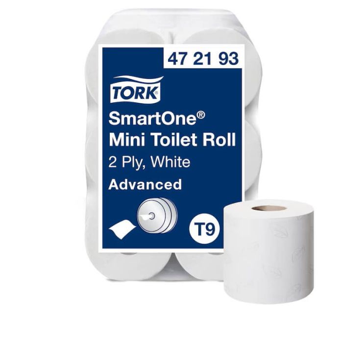 Tork SmartOne Mini Toilet Roll packaging – 2 Ply, 111m, 12 rolls.