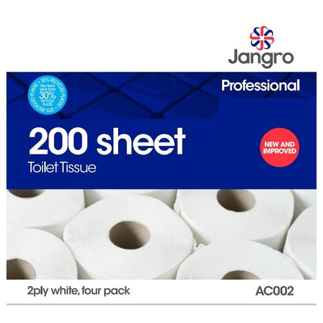 Jangro Toilet Roll 2 Ply 200 Sheets 4 Pack packaging design.