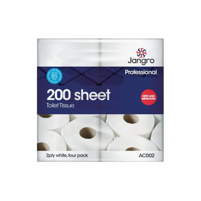 Jangro Toilet Roll 2 Ply 200 Sheets 4 Pack packaging.