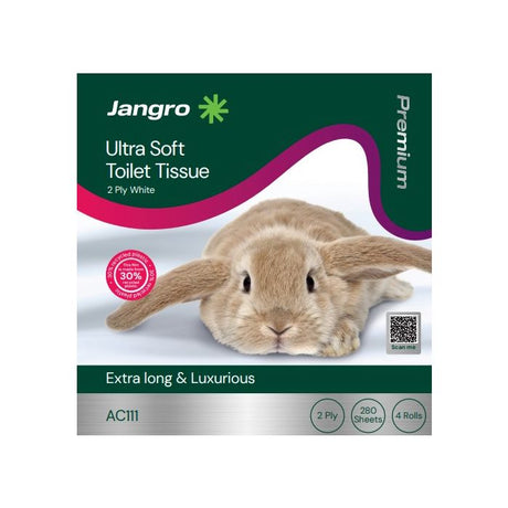 Jangro Premium Ultra Soft Toilet Tissue packaging featuring a rabbit and product details.