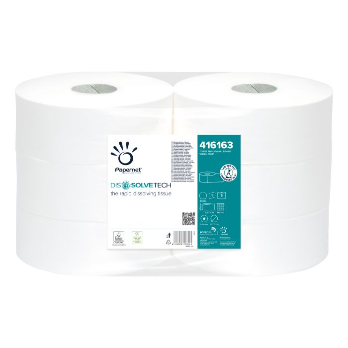 Dissolve Tech Maxi Jumbo Toilet Roll 1 Ply 500m x6 – product packaging with label.