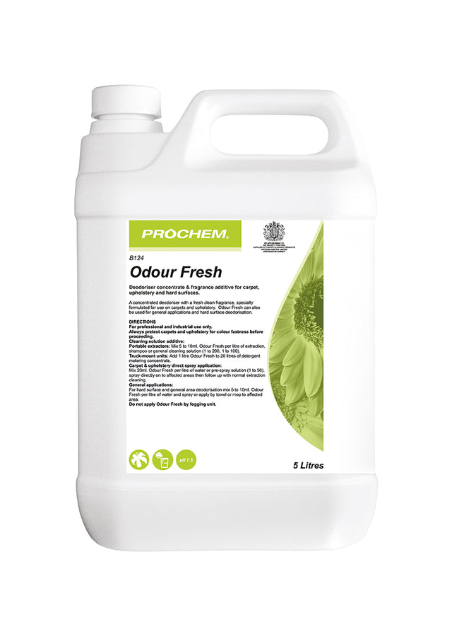Prochem Odour Fresh 5L – professional carpet and room deodoriser with usage instructions.