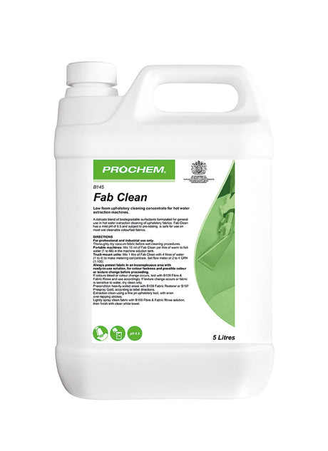 Prochem Fab Clean Upholstery Cleaner 5L – cleaning concentrate for hot water extraction machines.