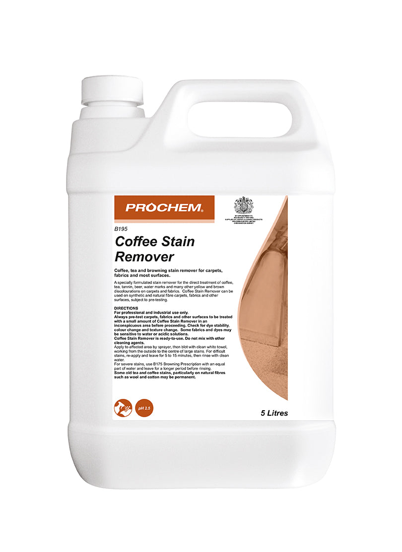 Prochem Coffee Stain Remover 5L – cleaning instructions and usage information.