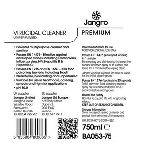 Jangro Unperfumed Virucidal Cleaner 750ml - Bleach-Free Surface Sanitiser | BA053-75
