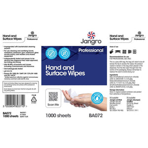 Jangro Hand & Surface Wipes 1000pk – BA072 | Bulk Antibacterial Wipes Tub