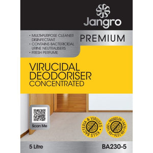 Jangro Premium Virucidal Deodoriser 5L – concentrated disinfectant cleaner packaging.