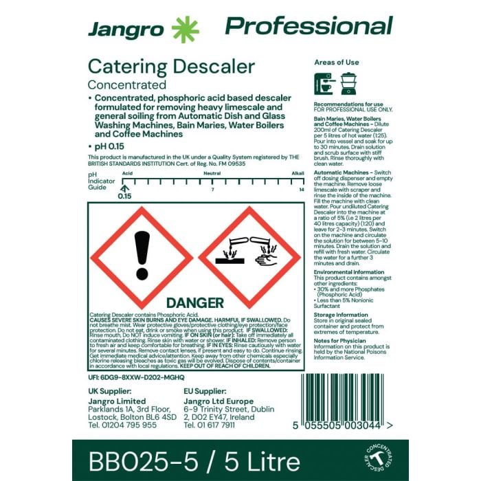 Jangro Catering Descaler 5L - BB025-5 / A178EJA2 | Limescale Remover for Commercial Kitchens