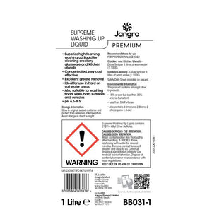Jangro Premium Supreme Washing Up Liquid 1L - BB031-1 | High Foaming & Grease Removal