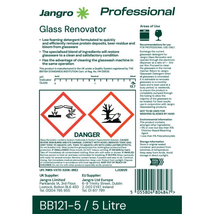 Jangro Glass Renovator 5L | BB121-5 | Restores Sparkle to Glassware