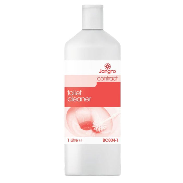Jangro Contract Toilet Cleaner 1L bottle with product details and usage instructions.