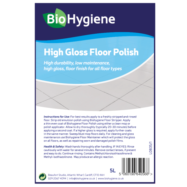 BioHygiene High Gloss Floor Polish 5L | Eco-Friendly Professional Finish