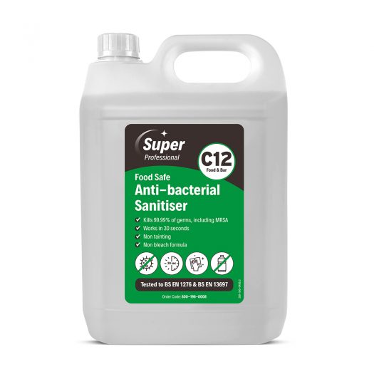 Super Professional C12 Food Safe Anti-Bacterial Sanitiser 5L 800-196-0008