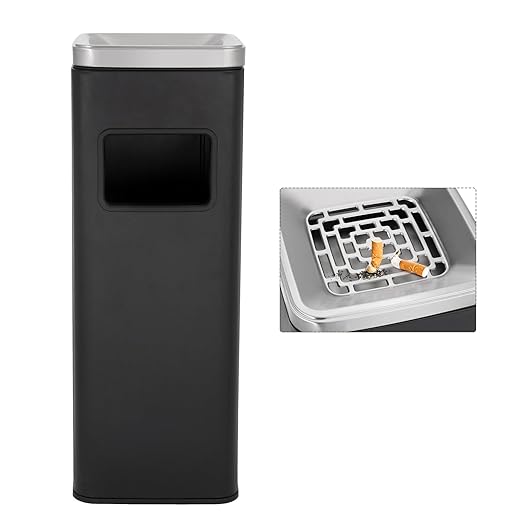 Dyna Outdoor Steel Waste Bin with Cigarette Ash Tray Black and Silver