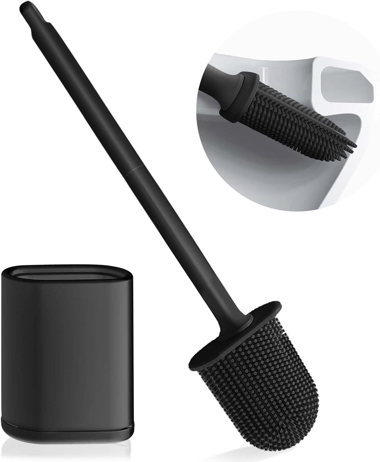 Enclosed Black Silcone Toilet Brush and Holder B0BVB2DG8B