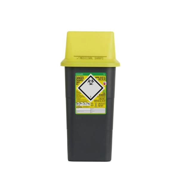 7 Litre Sharps Bin Grey Base Yellow Lid