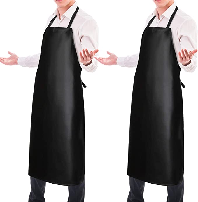 2 Pack Waterproof Rubber Vinyl Apron 40" Heavy Duty Chemical Work Apron Durable with Adjustable Bib