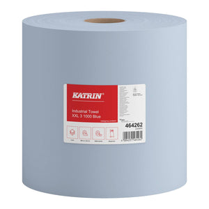 Katrin Industrial Wipes Roll XXL 1x1000 Sheets 3-Ply Laminated, Blue