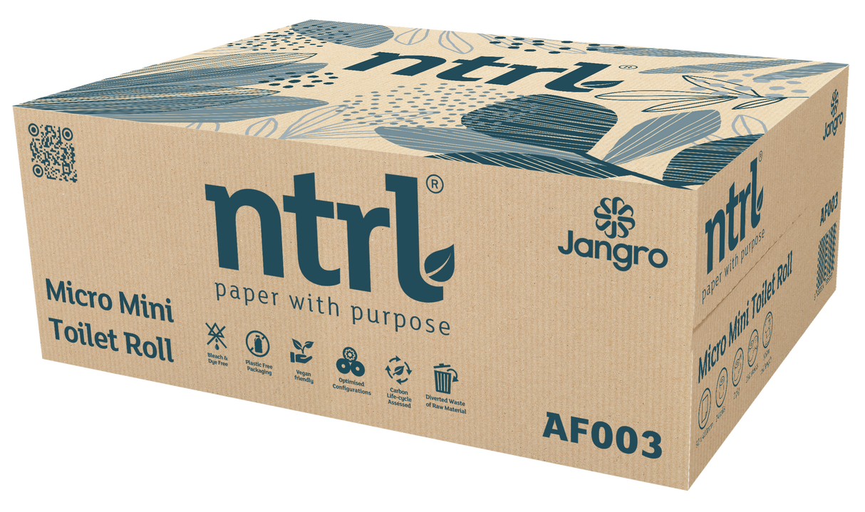 Jangro NTRL Micro Mini Toilet Roll 100mx92mm 2ply x24 - AF003