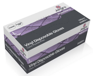 Jangro Professional Large Vinyl Disposable Gloves – packaging for 100 powder-free gloves.