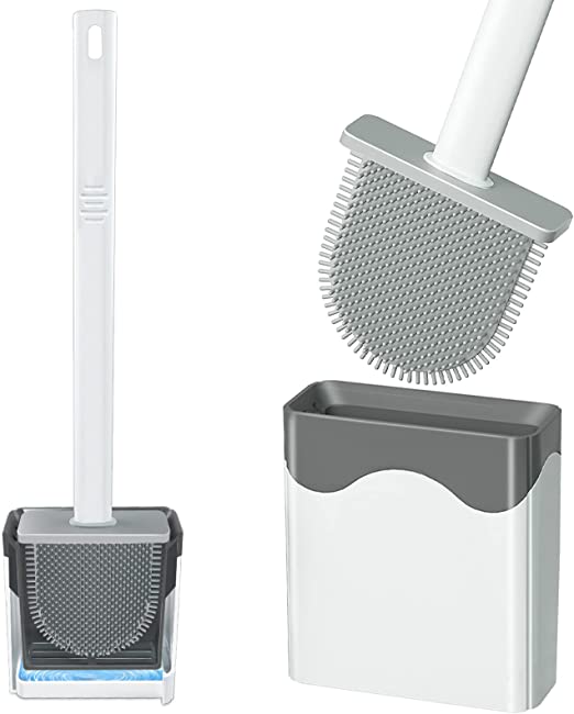 Silicone Toilet Brush, Deep Cleaner Toilet Brush and Holder Set with Drawable Base