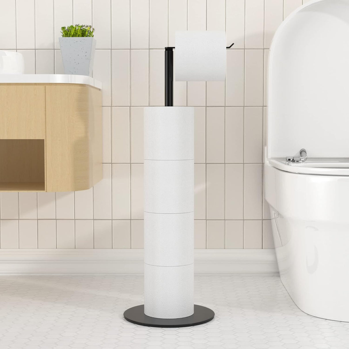 Black Metal Freestanding Toilet Roll holder (HEAVY BASE) B09ZHVLX4Q