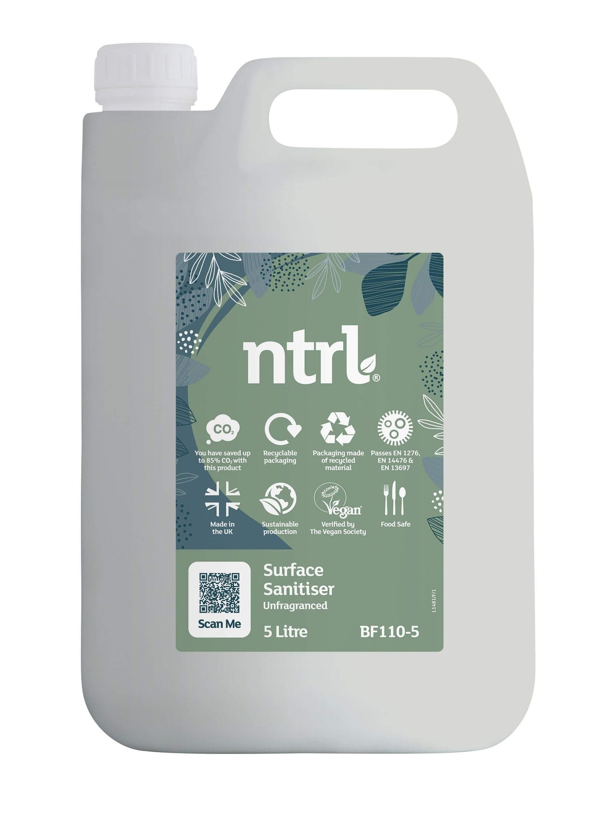 Jangro NTRL Surface Sanitiser Unfraganced 5L - BF110-5