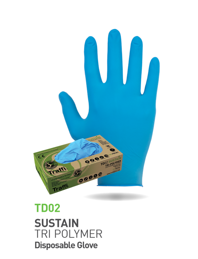 Traffi TD04 Small Sustain Tri Polymer Disposable Glove 100