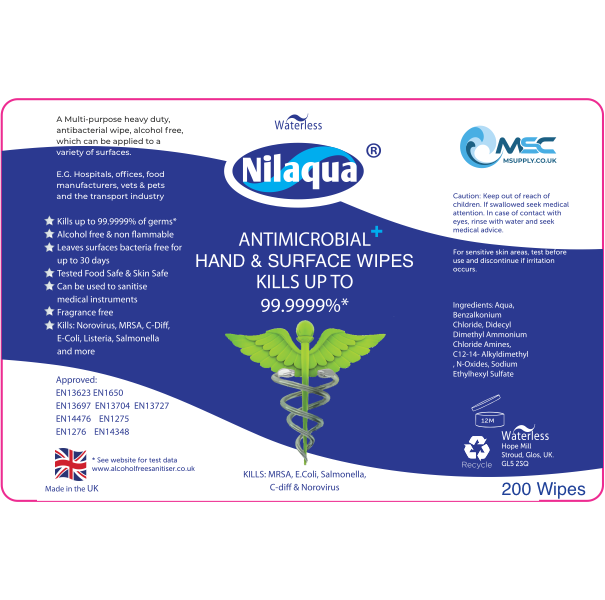 Nilaqua Alcohol Free Surface Sanitiser Wipes x200