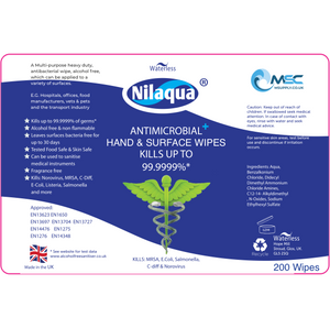 Nilaqua Alcohol Free Surface Sanitiser Wipes x200