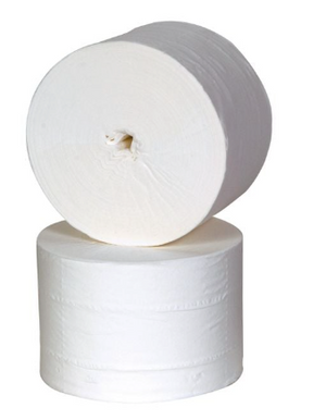 Jangro Coreless Micro Mini Toilet Roll 2 Ply – two rolls stacked.