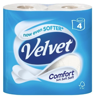 Velvet Comfort Toilet Rolls 210 sheet Four Pack x 40 AC121