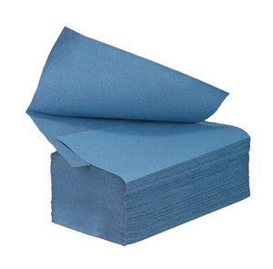 Jangro Contract V-Fold Hand Towel 1 Ply Blue – stack of towels.