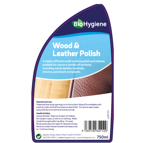 BioHygiene Wood & Leather Polish 750ml - Nourish & Protect Surfaces