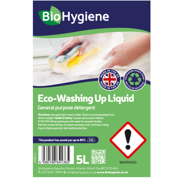 BioHygiene Eco Washing Up Liquid 5L | Plant-Based, Grease-Cutting Formula