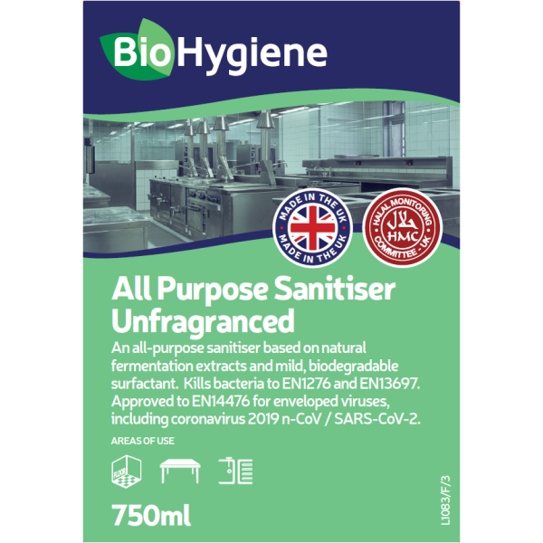 BioHygiene All Purpose Sanitiser RTU 750ml | Unfragranced Eco Surface Cleaner