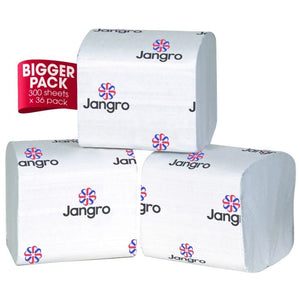 Jangro Professional Bulk Pack 2 Ply paper towels, 36 packs of 300 sheets each.