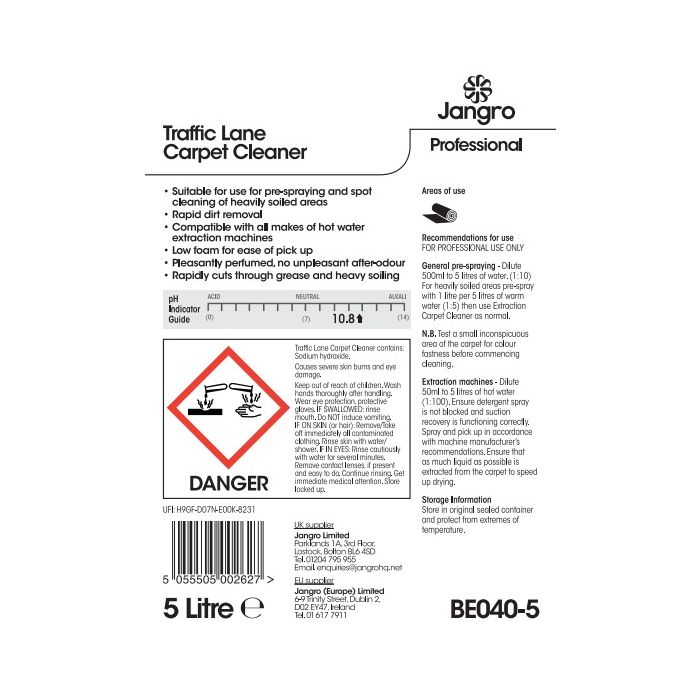 Jangro Traffic Lane Carpet Cleaner 5L – BE040-5 | Heavy-Duty Pre-Spray for Carpets