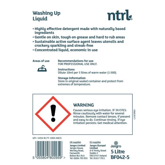 Jangro NTRL Washing up Liquid 5L - BF042-5