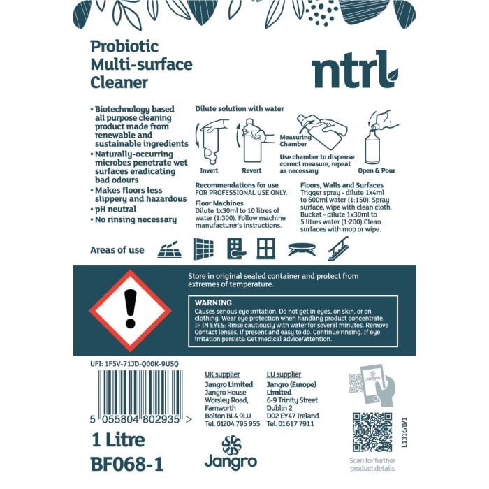 Jangro NTRL Probiotic Multisurface Cleaner 1L - BF068-1