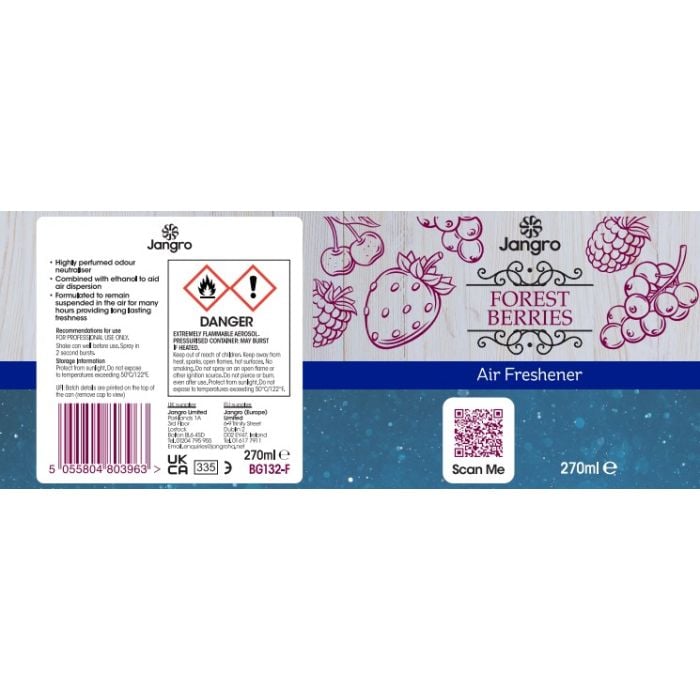 Jangro Air Freshener 270ml Forest Berries - BG132‑F | Long‑Lasting Aerosol Freshener